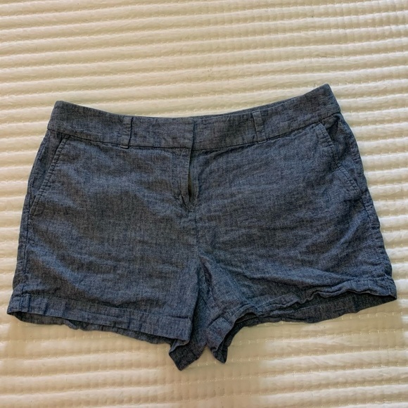 LOFT Outlet Blue Chambray Flat Front 4" Shorts - Picture 2 of 7